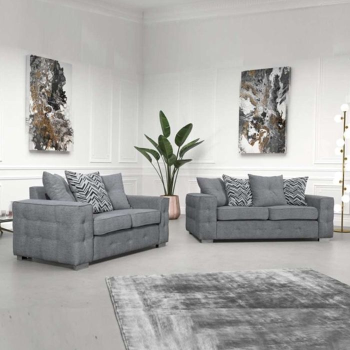 Martin Classic Design Fabric 2 Seater and 3 Seater Sofa Set - Grey