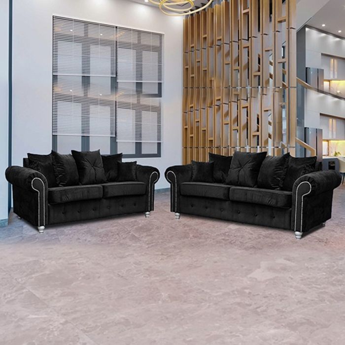 Marvin Luxury Design Plush Velvet 3 Seater and 2 Seater Sofa Set - Black