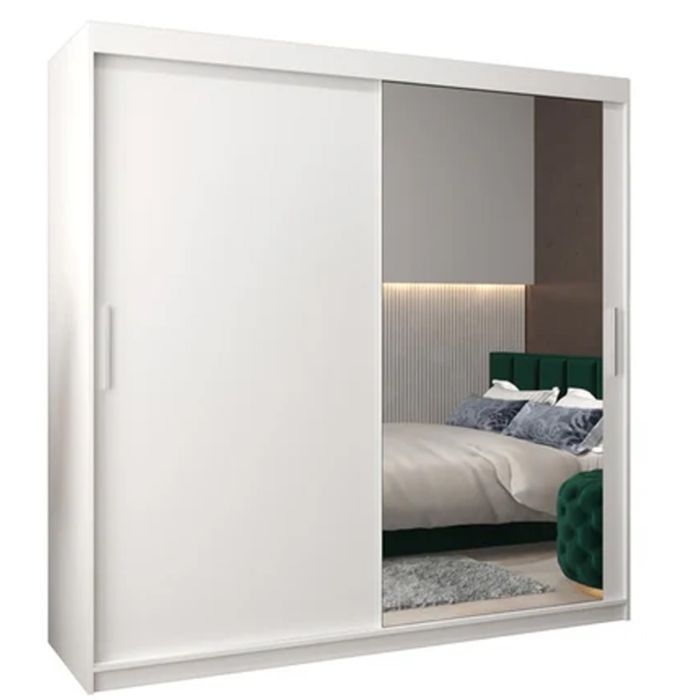Sliding Wardrobe - TIVERTON II 2 Door Mirrored Wardrobe White 200cm