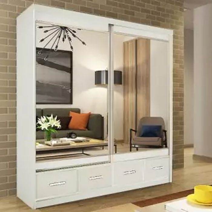 Sliding Wardrobe - NEWRY 2 Door Mirrored Wardrobe White - 200cm