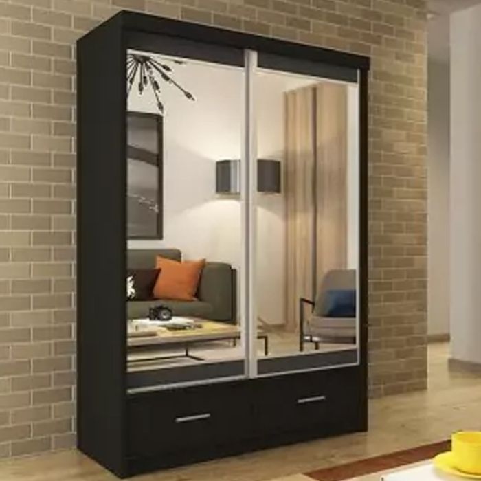 Sliding Wardrobe - NEWRY 2 Door Mirrored Wardrobe Black - 120cm