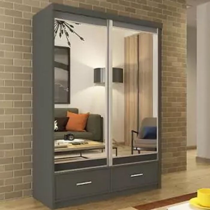 Sliding Wardrobe - NEWRY 2 Door Mirrored Wardrobe Grey - 120cm