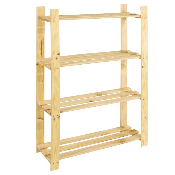 Natural Wood Slatted Display Storage Rack - 3 Sizes-4 Tier