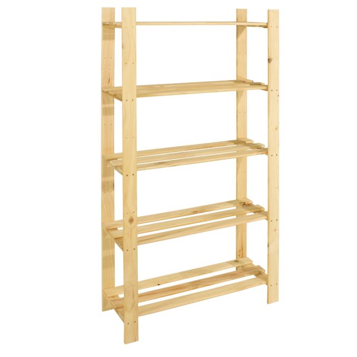 Natural Wood Slatted Display Storage Rack - 3 Sizes-5 Tier