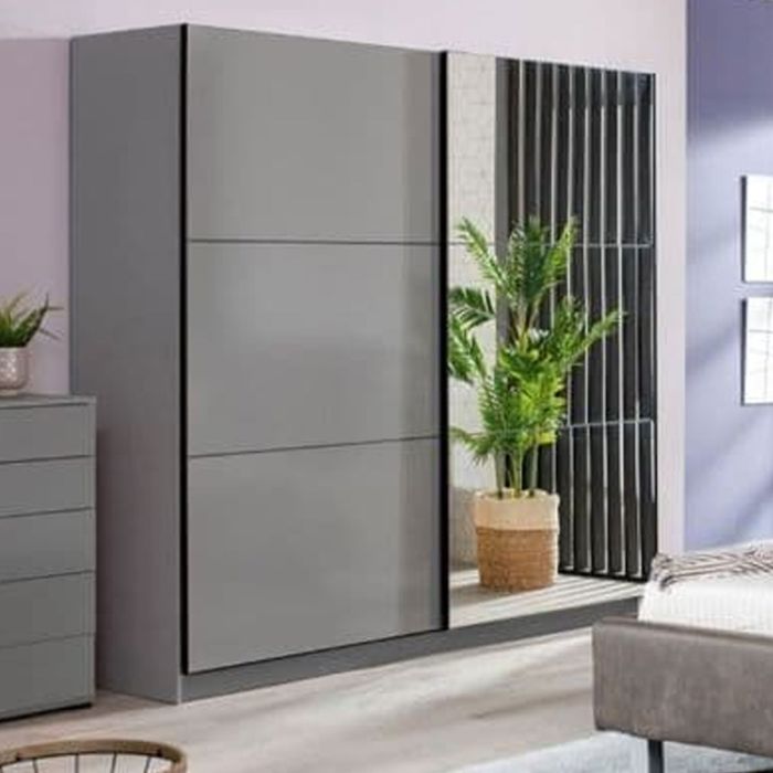 Sliding Wardrobe - VICTORIA 2 Door Mirrored Wardrobe Grey 220cm