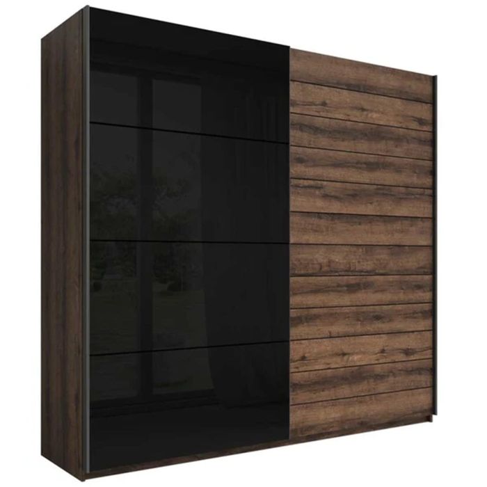 Wardrobe - GALAXY 2 Door Sliding Wardrobe Black Gloss and Monastery Oak 200cm