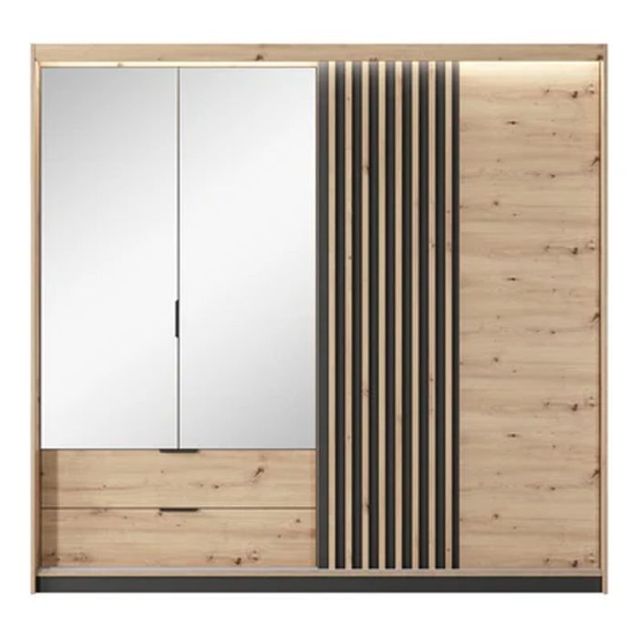 Wardrobe - TADWORTH 4 Door Mirrored Wardrobe Oak Artisan 220cm
