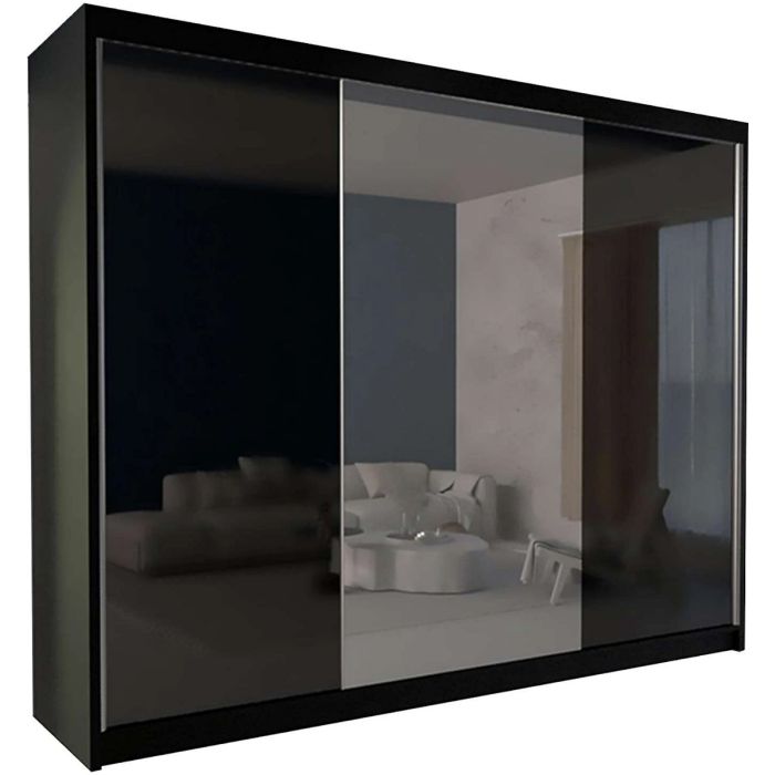 Sliding Wardrobe - TEXAS 3 Door Mirrored Wardrobe Black - 250cm