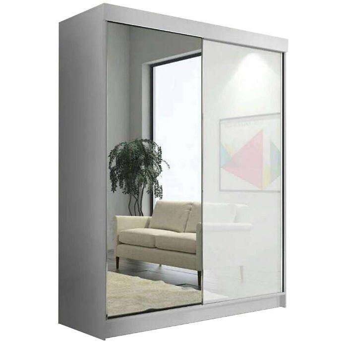 Sliding Wardrobe - TEXAS 2 Door Mirrored Wardrobe White 120cm