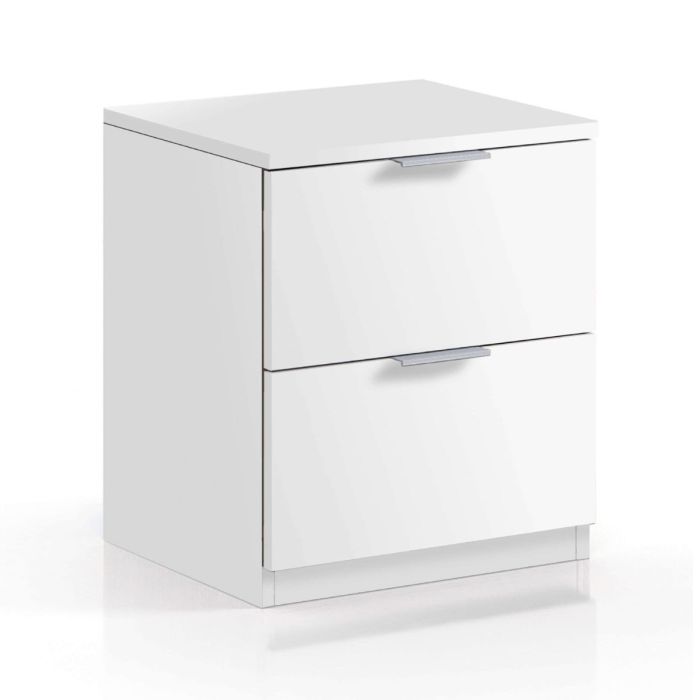 Bedside Table - MANITOU 2 Drawer Nightstand White 38cm