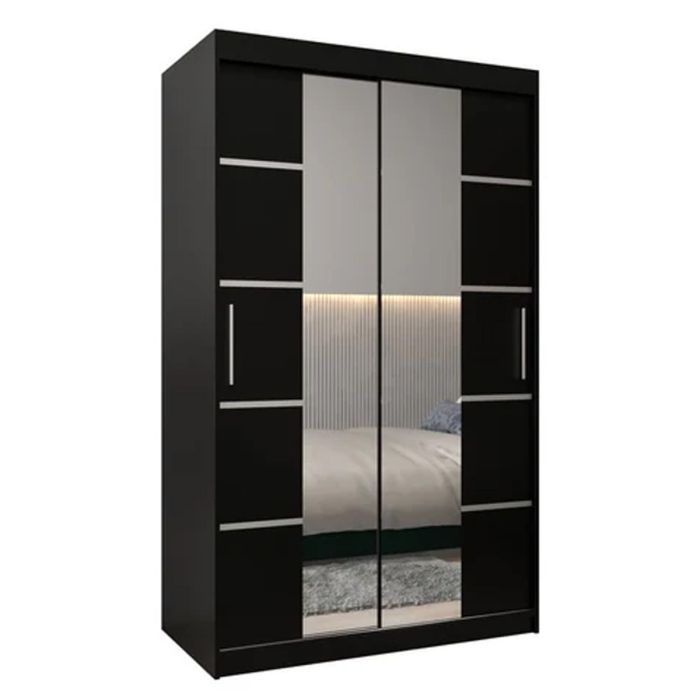 Sliding Wardrobe - VICENZA IV 2 Door Mirrored Wardrobe Black 120cm
