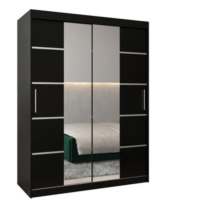 Sliding Wardrobe - VICENZA IV 2 Door Mirrored Wardrobe Black 150cm