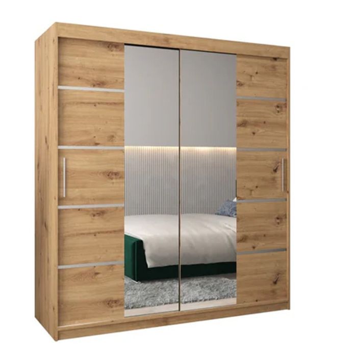 Sliding Wardrobe - VICENZA IV 2 Door Mirrored Wardrobe Oak Artisan 180cm