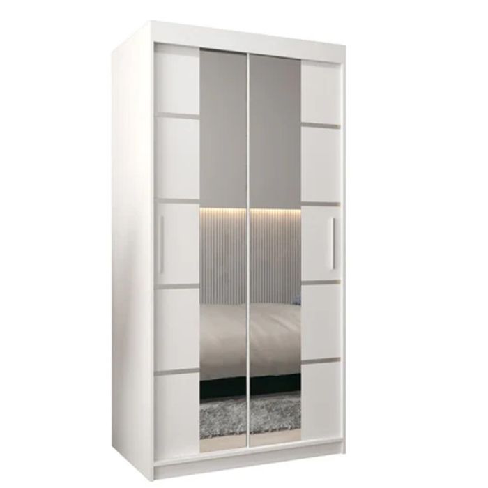 Sliding Wardrobe - VICENZA IV 2 Door Mirrored Wardrobe White 100cm
