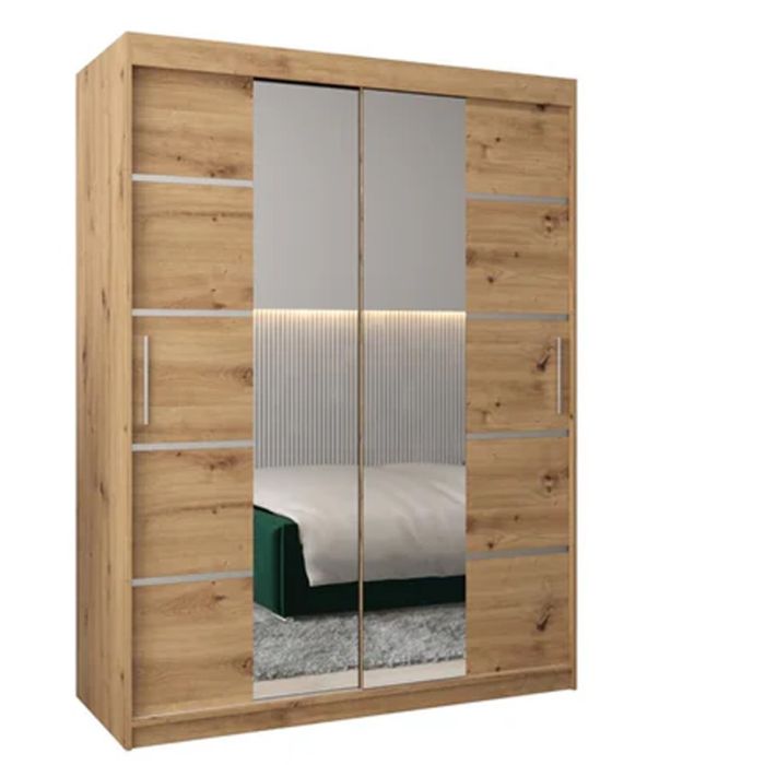 Sliding Wardrobe - VICENZA IV 2 Door Mirrored Wardrobe Oak Artisan 150cm