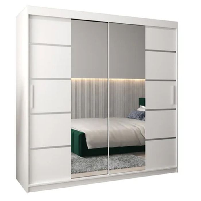 Sliding Wardrobe - VICENZA IV 2 Door Mirrored Wardrobe White 200cm