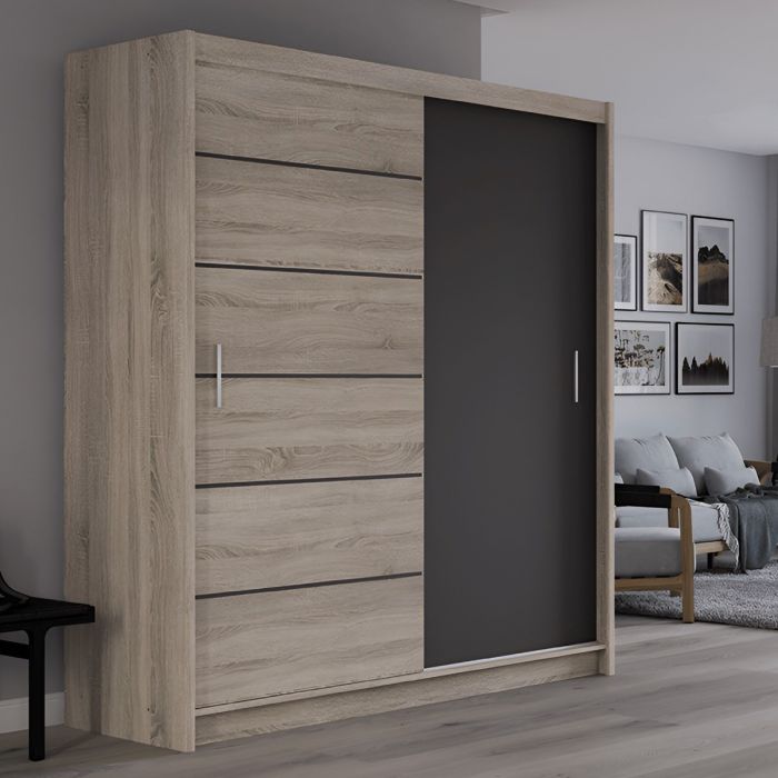 Maidstone Sliding Door 203cm Wardrobe - Grey and Brown