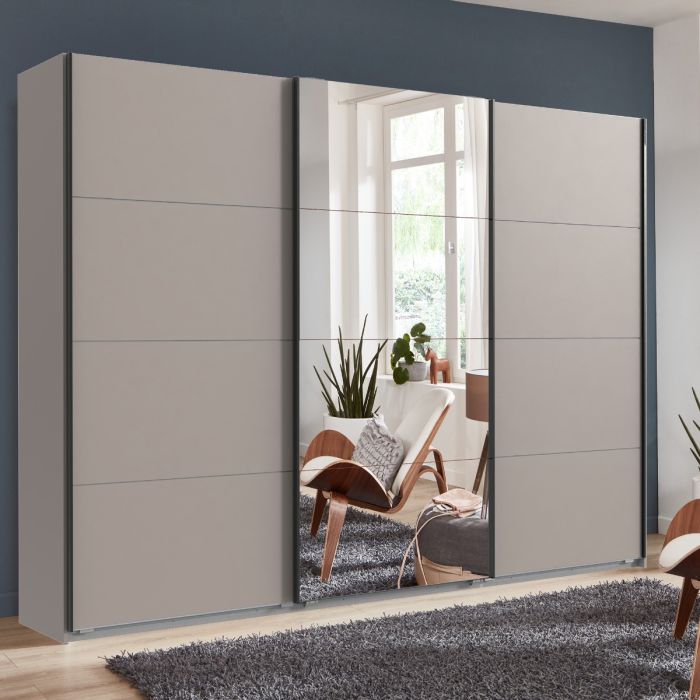 Sliding Wardrobe - ANVAST 3 Door Mirrored Wardrobe Grey 270cm