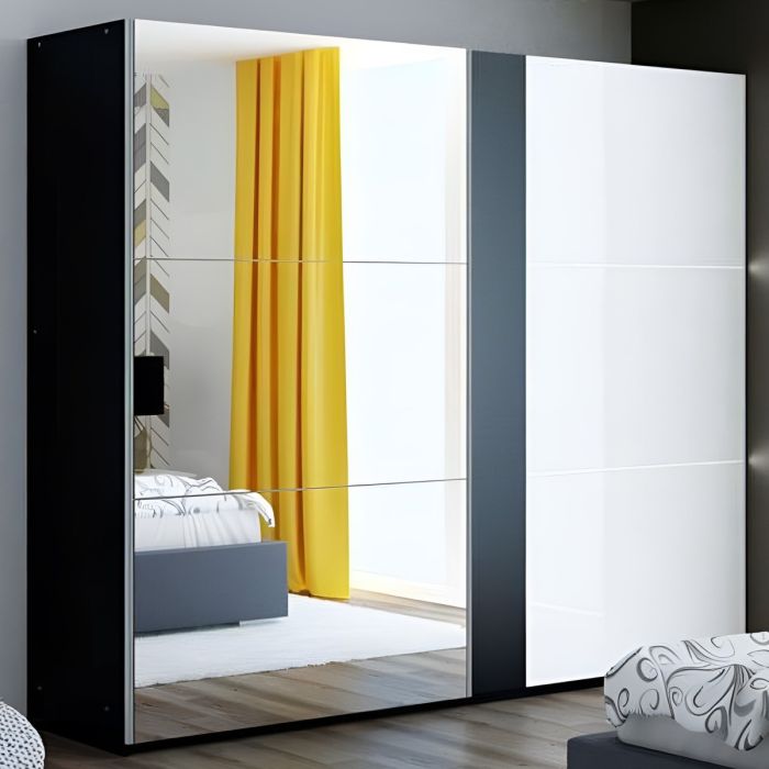 Canterbury Sliding Door Mirrored 250cm Wardrobe - Black