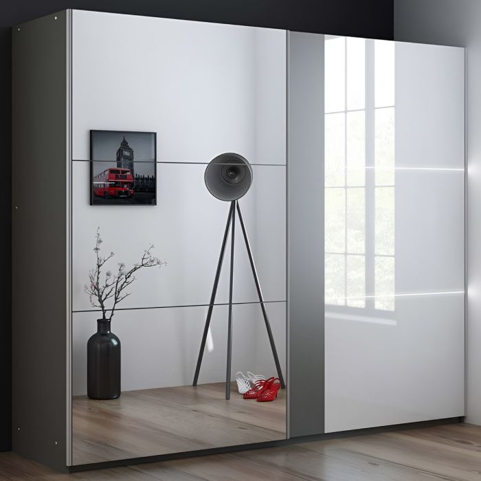 Canterbury Sliding Door Mirrored 250cm Wardrobe - Graphite