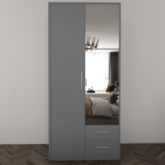 Wardrobe WINSTEAD 2 Door Wardrobe Grey 90cm