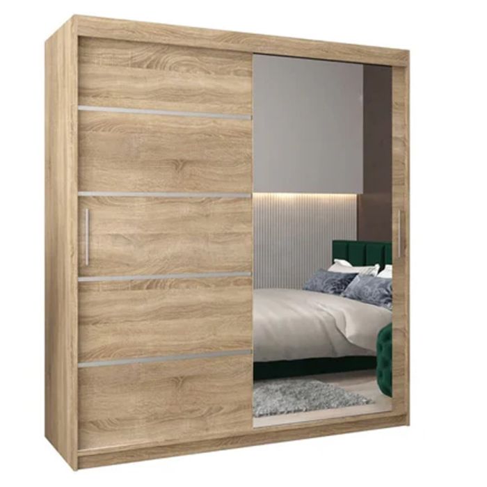Sliding Wardrobe - VICENZA II 2 Door Mirrored Wardrobe Oak Sonoma 180cm