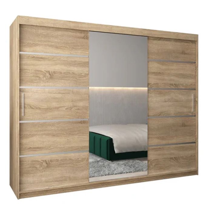 Sliding Wardrobe - VICENZA II 3 Door Mirrored Wardrobe Oak Sonoma 250cm