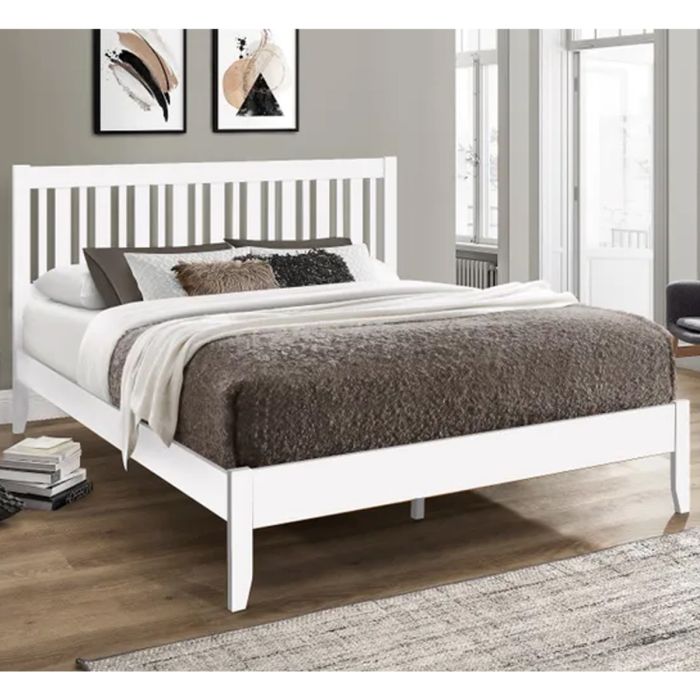 High Quality Wooden White Finish Classic Shaker Headboard Bed Frame - 5ft Kingsize