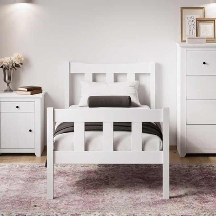 Single Bed - HARLAN Wooden 3ft Bed White