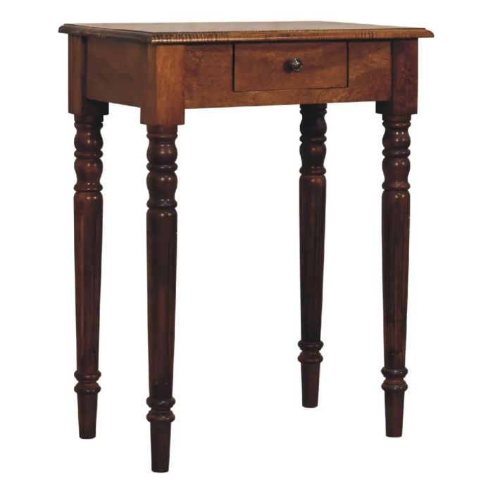 French Style Writing Desk with Solid Wood and Brass Knob - Chestnut