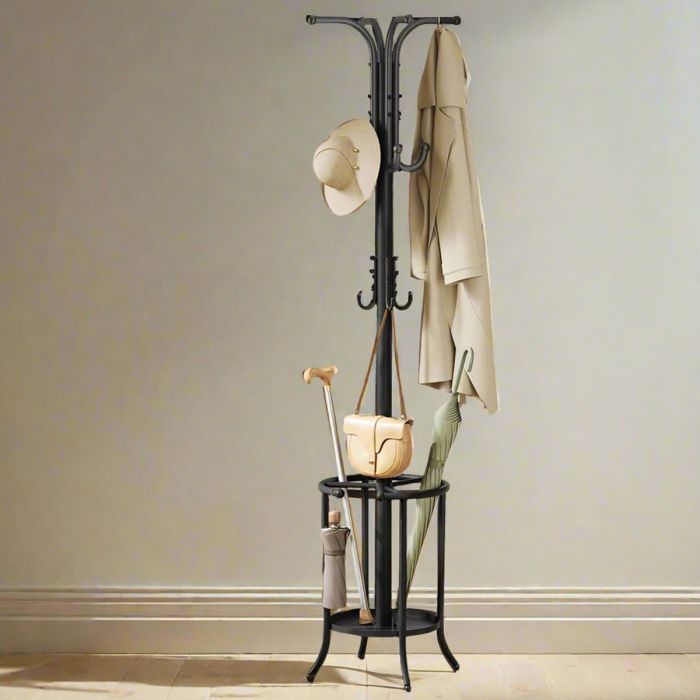 YAVONTE Coat Stand Freestanding Stand with Umbrella Holder - Black