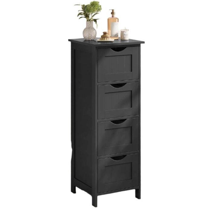 ZEPHRON Bathroom Cabinet Freestanding Unit with 4 Drawers - Black