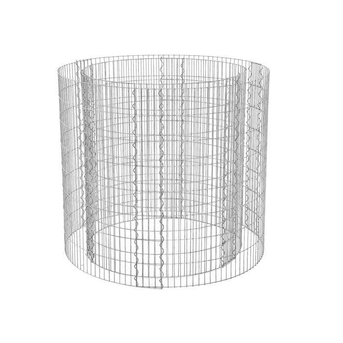 Silver Metal Round Tall Gabion Planter