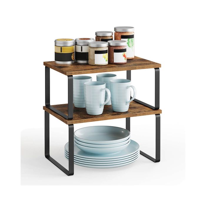 Cupboard Shelf Organiser - GRADA Set of 2 Rustic Brown and Black - Black and Rustic Brown