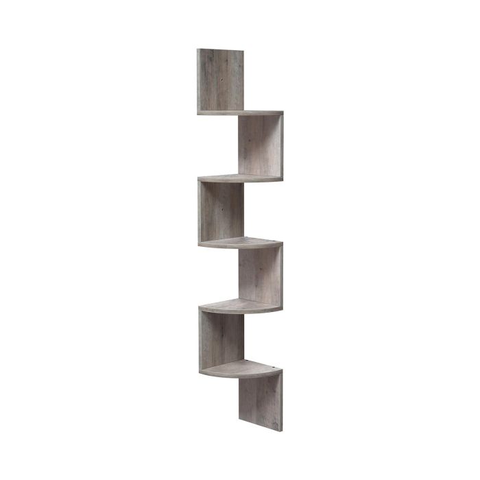 Greige Wall-Mounted Wooden Corner Bookshelf