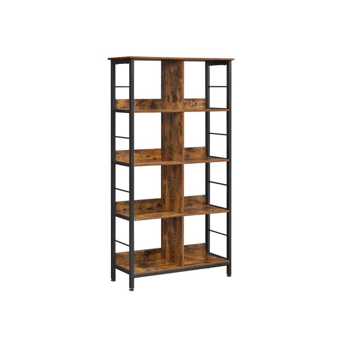Industrial Brown 4-Layer Bookshelf with Compartment