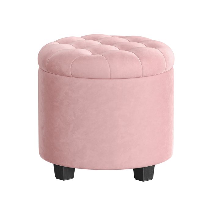 ALDERSHORE Round Ottoman Seat with Storage and Footrest - Pink