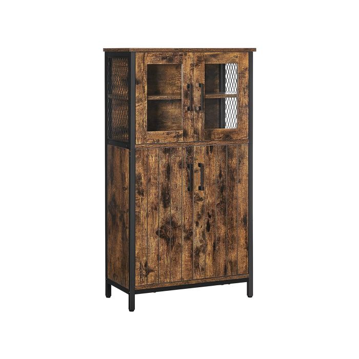 Rustic Brown Storage Cabinet with Glass Doors