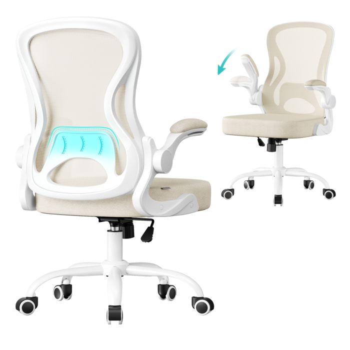 ALFIDY Ergonomic Office Chair - Cappuccino Beige and Cloud White