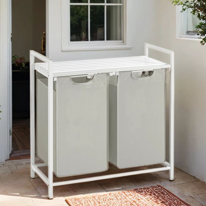 Laundry Sorter - MARDA 2 Removable Bags Metal Frame - White