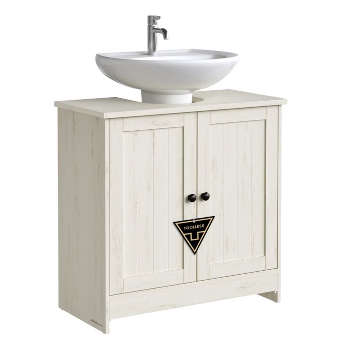 ASNABE Under Sink Bathroom Cabinet - Rustic White