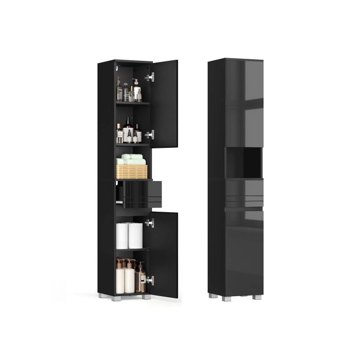 Bathroom Cabinet - FIOVA Sleek Design with Drawer - Black
