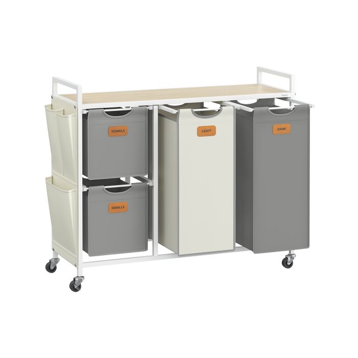 Laundry Hamper - ZARDA 150L 4 Compartment - Dove Grey and White