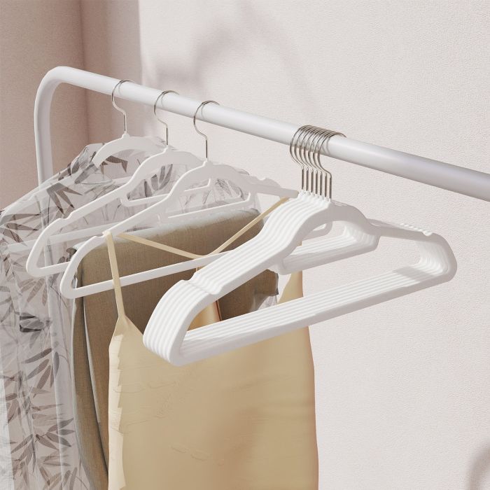 Velvet Hangers - SOLRO Set of 50 Non-Slip Hangers with Silver Swivel Hook - White