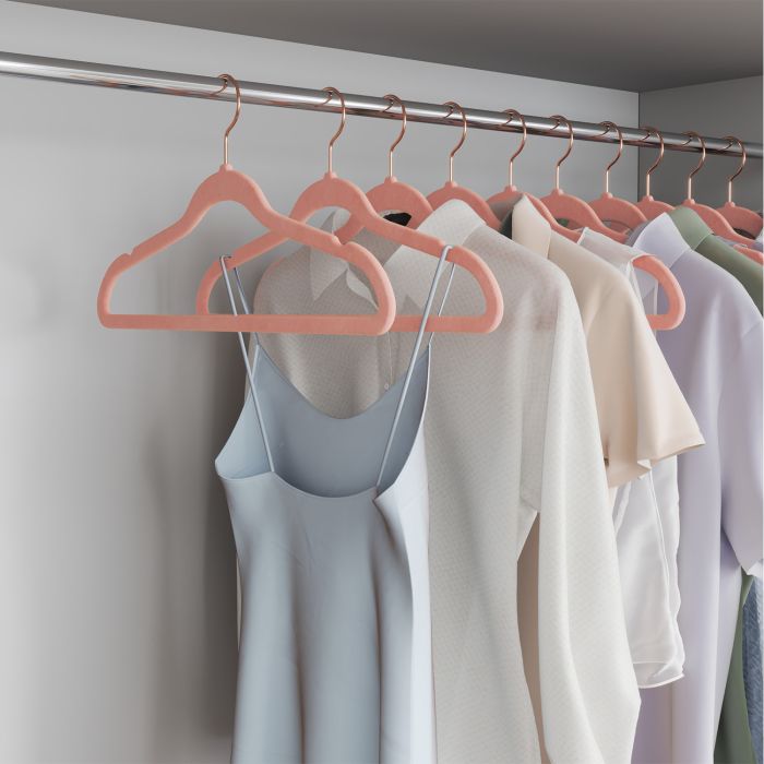 Velvet Hangers - SOLRO Slim Non-Slip Velvet Hangers with Rose Gold Swivel Hook - Rose Gold