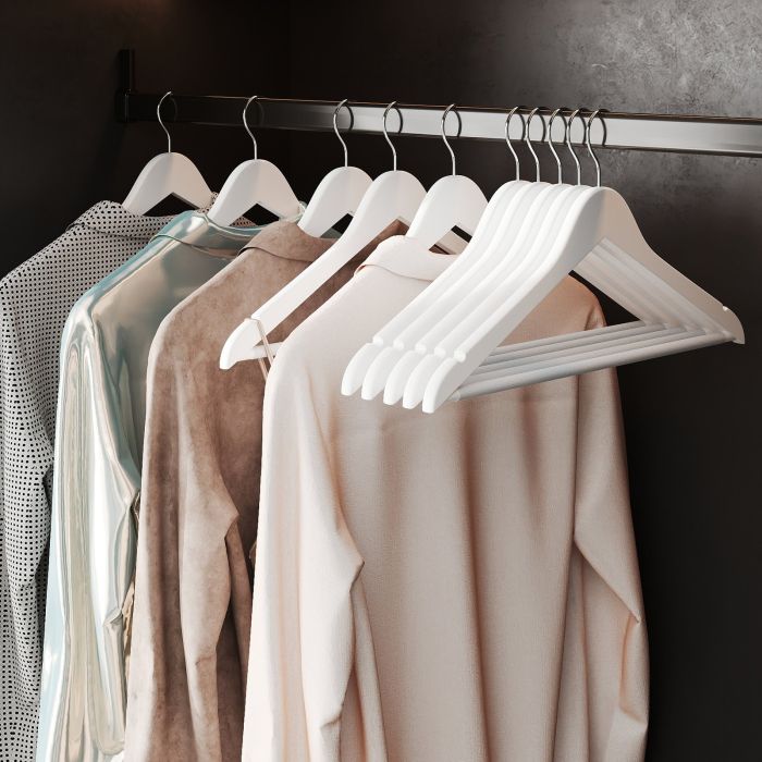 Wooden Hangers - SOLRO Solid Wood Set of 10 with Shoulder Groove - White