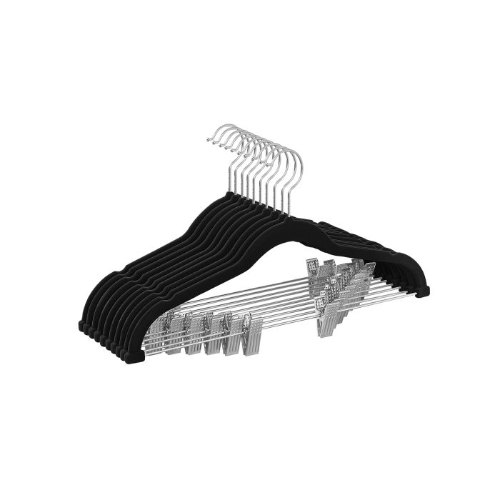Set of 10 Velvet Hangers with Adjustable Clips Black