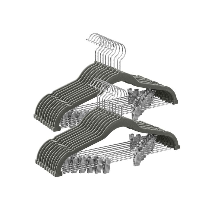 Set of 20 Velvet Hangers with Adjustable Clips Grey
