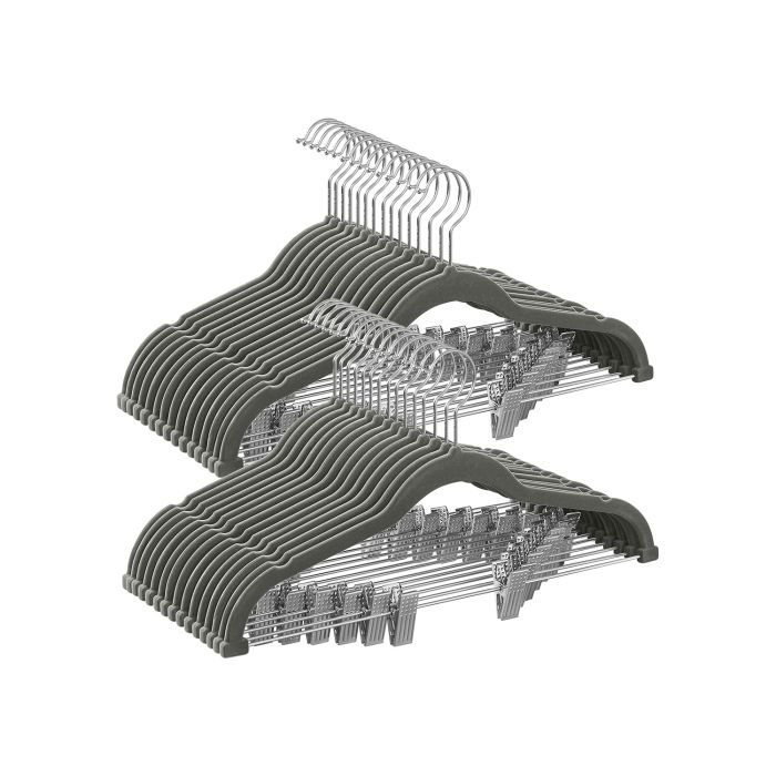 Velvet Trouser Hangers - ZARVAS Set of 30 with Clip - Slate Grey