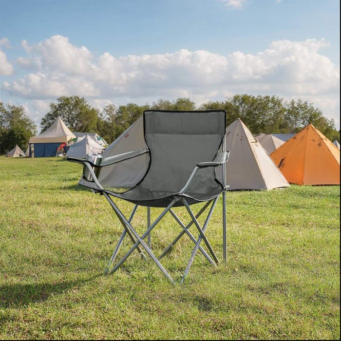 Camping Chairs - FIORIA Folding Outdoor Chairs with Armrest - Grey